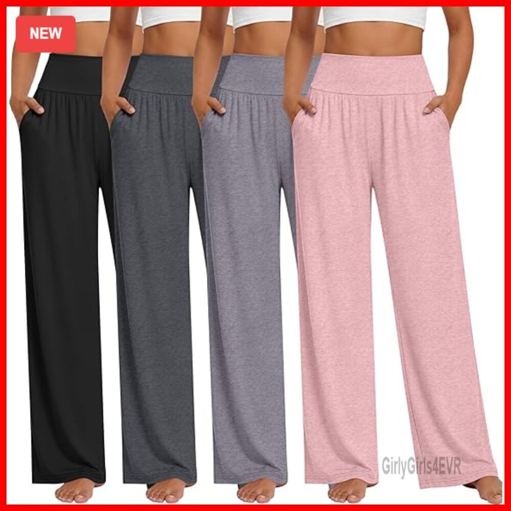 4 Pack Wide Leg Yoga Pants High Waist Cozy Lounge Sweatpants With Pockets